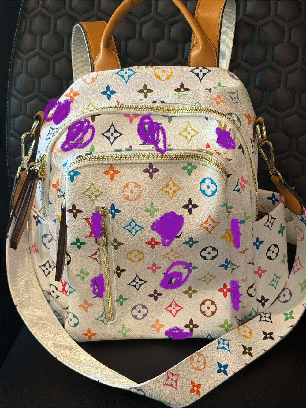 White Multicolor Logo Print Backpack - Luxury Designer Style